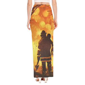 Brave Firefighter Painting Print High Slit Maxi Skirt