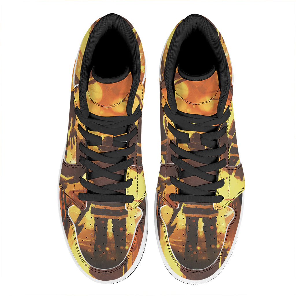 Brave Firefighter Painting Print High Top Leather Sneakers