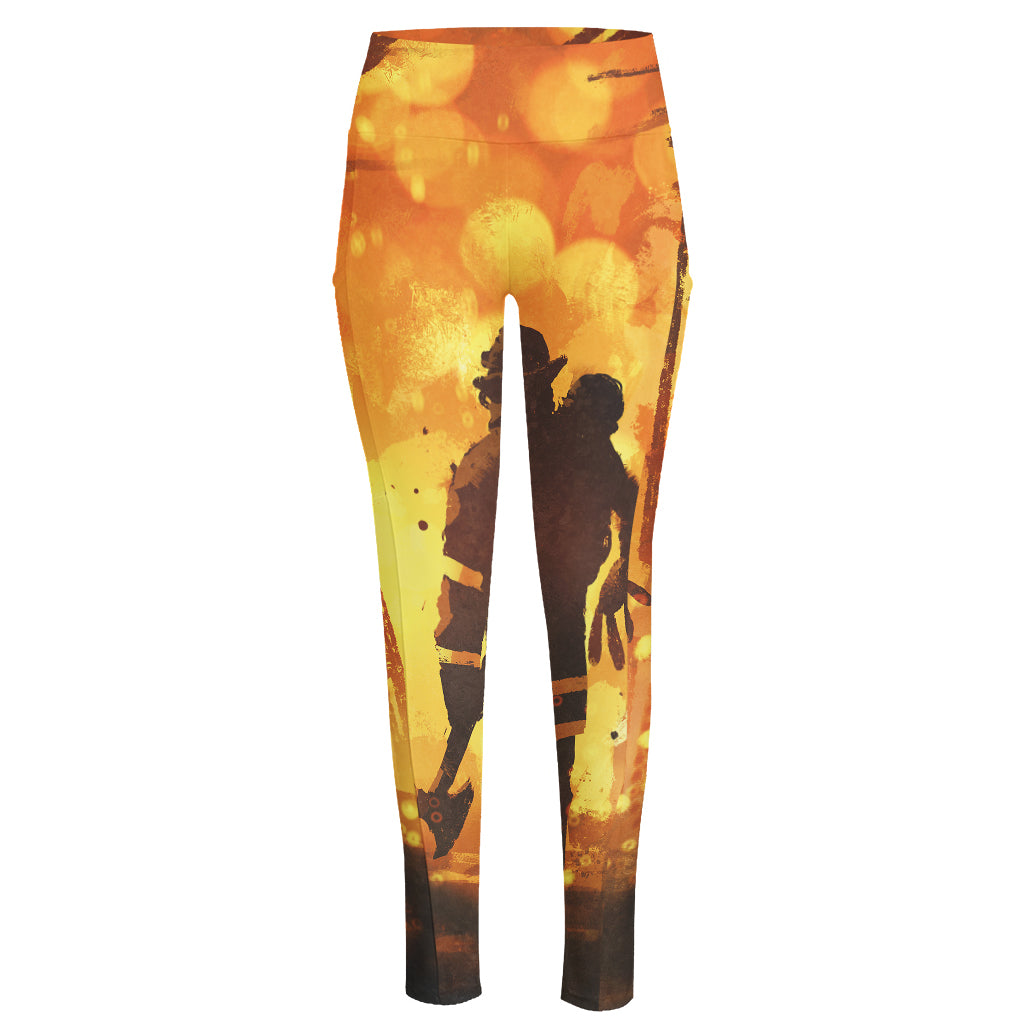 Brave Firefighter Painting Print High-Waisted Pocket Leggings