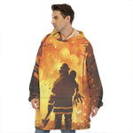 Brave Firefighter Painting Print Hoodie Blanket