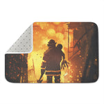 Brave Firefighter Painting Print Indoor Door Mat