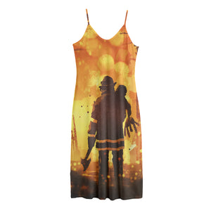 Brave Firefighter Painting Print Jersey Midi Cami Dress