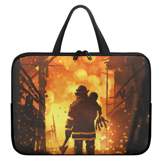 Brave Firefighter Painting Print Laptop Sleeve With Handle