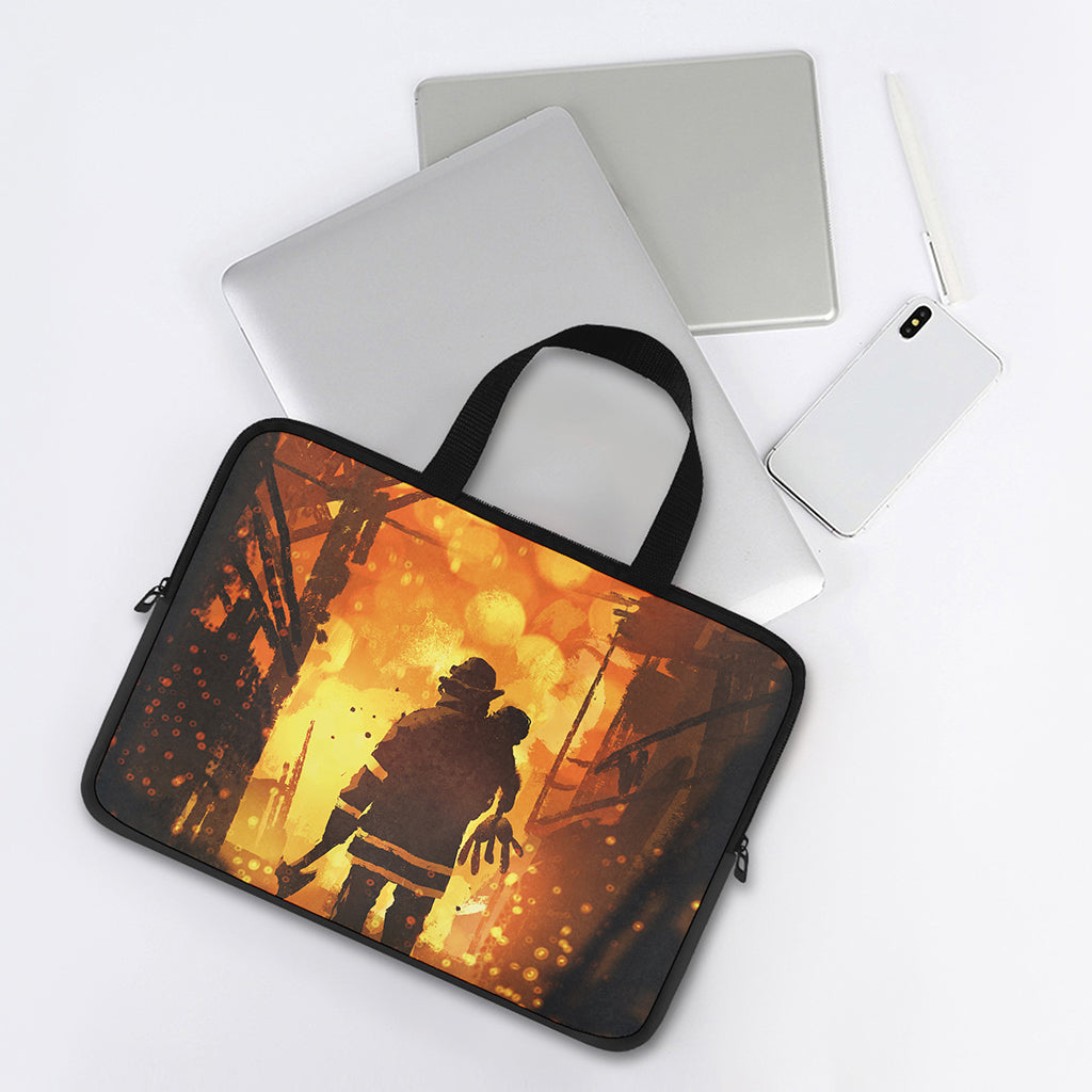 Brave Firefighter Painting Print Laptop Sleeve With Handle
