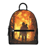 Brave Firefighter Painting Print Leather Backpack