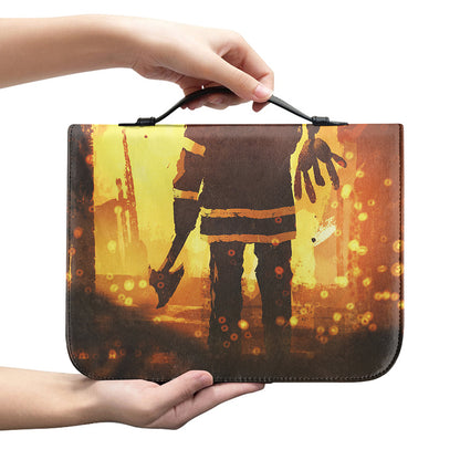 Brave Firefighter Painting Print Leather Bible Cover