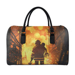 Brave Firefighter Painting Print Leather Duffle Bag
