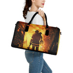Brave Firefighter Painting Print Leather Duffle Bag