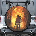 Brave Firefighter Painting Print Leather Spare Tire Cover