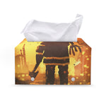 Brave Firefighter Painting Print Leather Tissue Box Cover