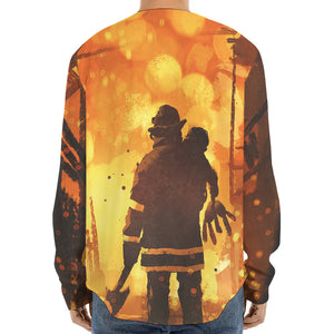 Brave Firefighter Painting Print Long Sleeve Baseball Jersey