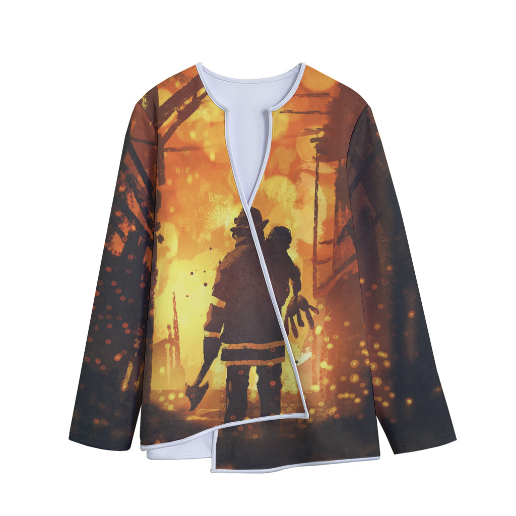 Brave Firefighter Painting Print Long Sleeve Short Coat