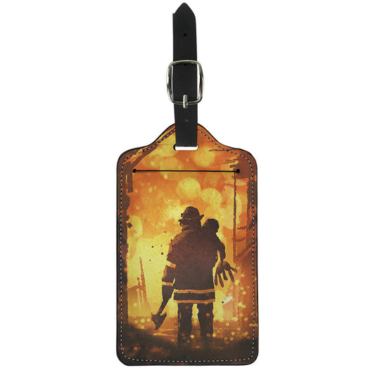 Brave Firefighter Painting Print Luggage Tag