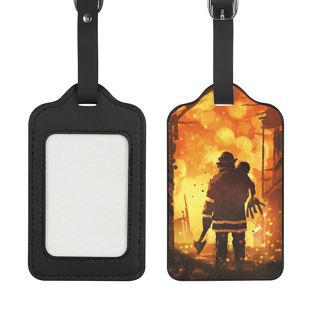 Brave Firefighter Painting Print Luggage Tag