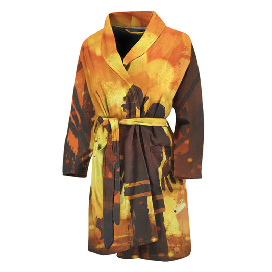 Brave Firefighter Painting Print Men's Bathrobe