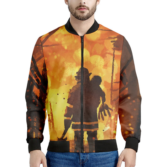 Brave Firefighter Painting Print Men's Bomber Jacket