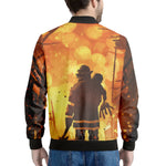 Brave Firefighter Painting Print Men's Bomber Jacket