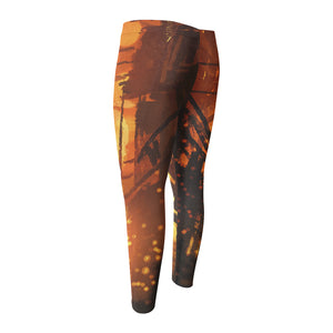 Brave Firefighter Painting Print Men's Compression Pants