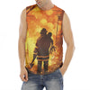 Brave Firefighter Painting Print Men's Fitness Tank Top