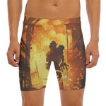 Brave Firefighter Painting Print Men's Long Boxer Briefs