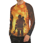 Brave Firefighter Painting Print Men's Long Sleeve Rash Guard