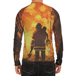 Brave Firefighter Painting Print Men's Long Sleeve Rash Guard