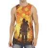 Brave Firefighter Painting Print Men's Muscle Tank Top