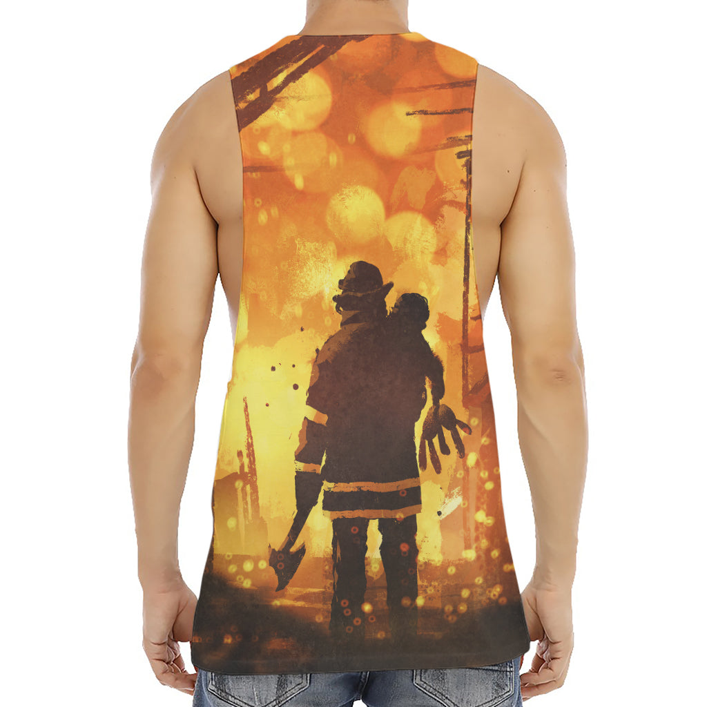 Brave Firefighter Painting Print Men's Muscle Tank Top