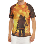 Brave Firefighter Painting Print Men's Short Sleeve Rash Guard