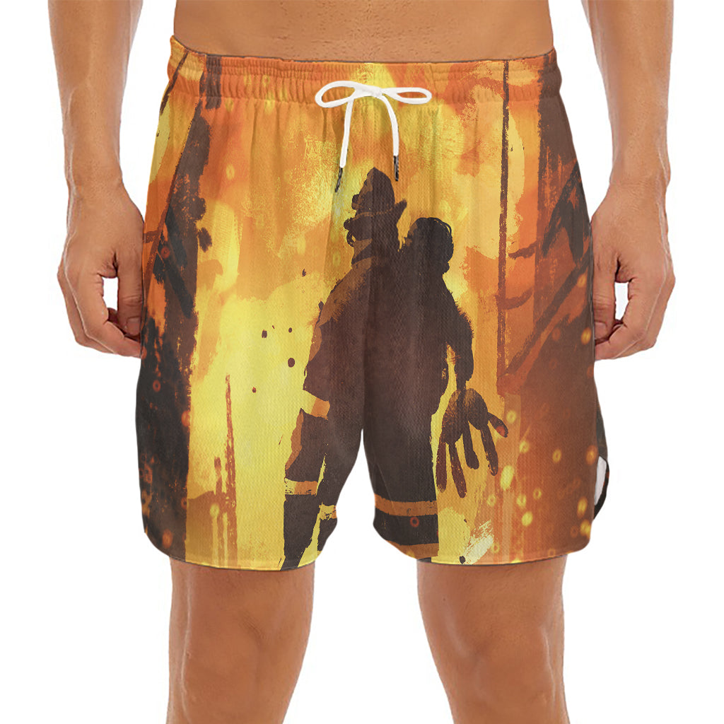 Brave Firefighter Painting Print Men's Split Running Shorts