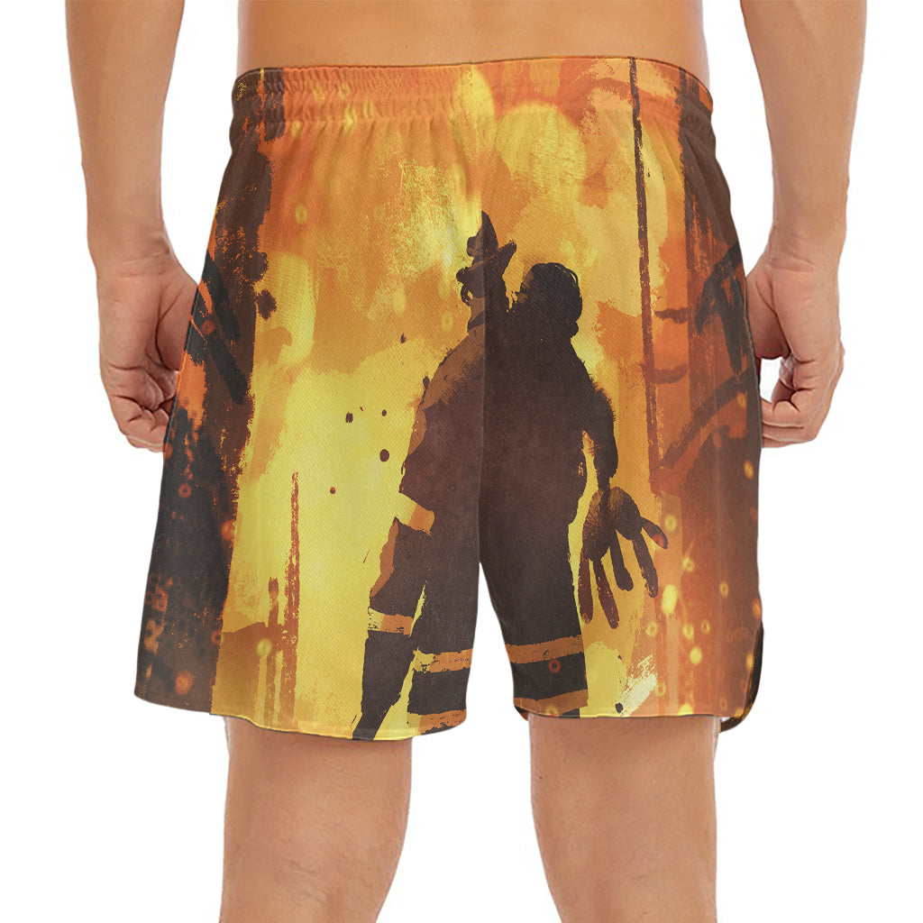 Brave Firefighter Painting Print Men's Split Running Shorts
