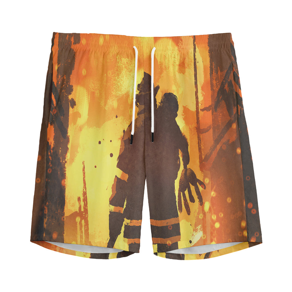 Brave Firefighter Painting Print Men's Sports Shorts