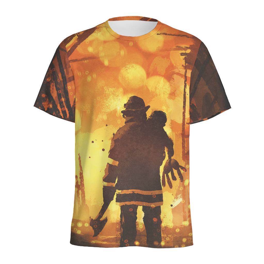 Brave Firefighter Painting Print Men's Sports T-Shirt