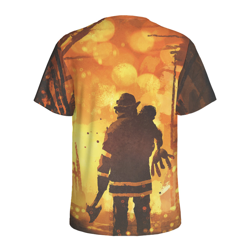 Brave Firefighter Painting Print Men's Sports T-Shirt