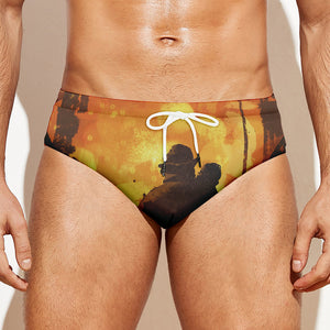 Brave Firefighter Painting Print Men's Swim Briefs