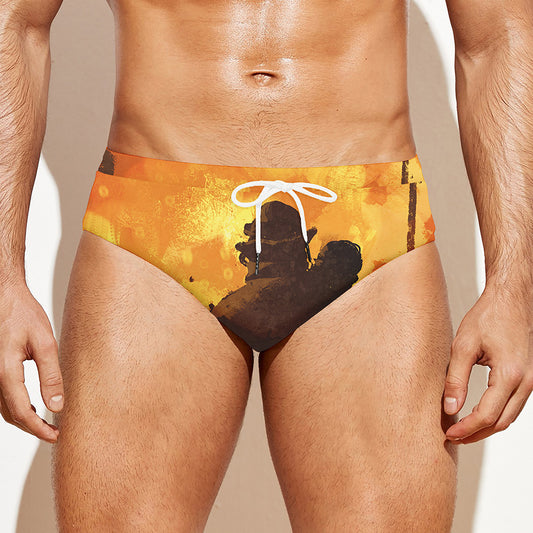 Brave Firefighter Painting Print Men's Swim Briefs