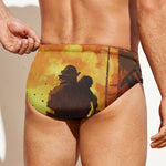 Brave Firefighter Painting Print Men's Swim Briefs