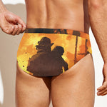 Brave Firefighter Painting Print Men's Swim Briefs
