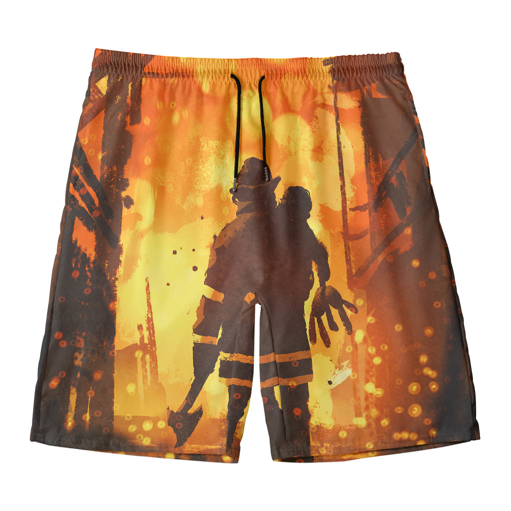 Brave Firefighter Painting Print Men's Swim Trunks