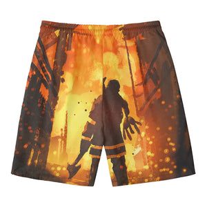 Brave Firefighter Painting Print Men's Swim Trunks