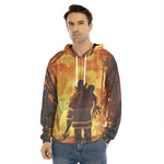 Brave Firefighter Painting Print Men's Velvet Pullover Hoodie