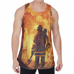 Brave Firefighter Painting Print Men's Velvet Tank Top