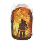 Brave Firefighter Painting Print Mesh Laundry Hamper