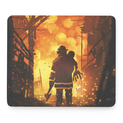 Brave Firefighter Painting Print Mouse Pad