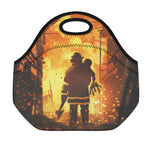 Brave Firefighter Painting Print Neoprene Lunch Bag