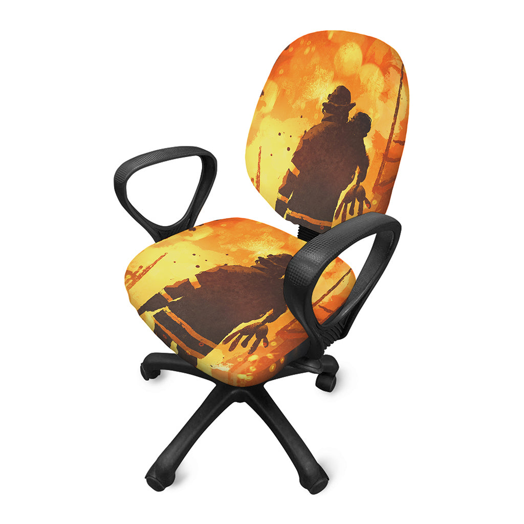 Brave Firefighter Painting Print Office Chair Cover