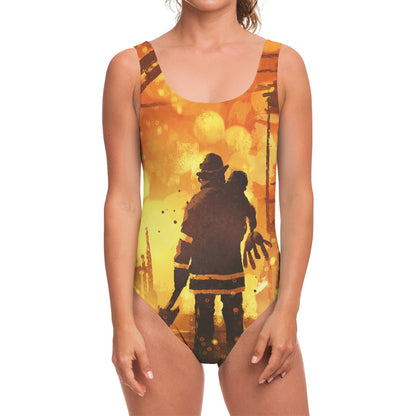 Brave Firefighter Painting Print One Piece Swimsuit