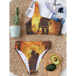 Brave Firefighter Painting Print One Shoulder Bikini Top