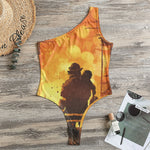 Brave Firefighter Painting Print One Shoulder Bodysuit