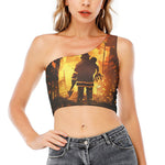 Brave Firefighter Painting Print One Shoulder Crop Top